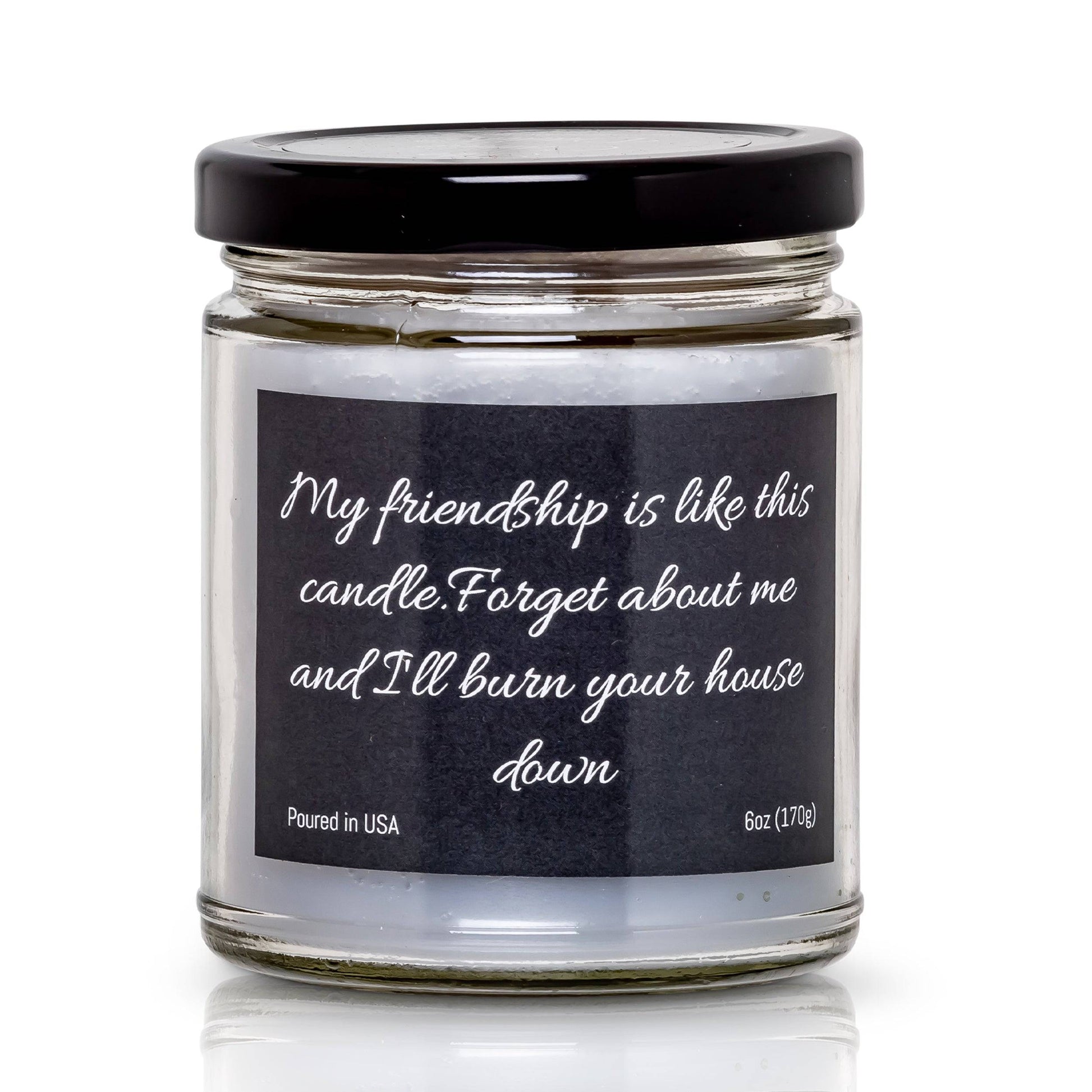 My friendship is like this candle.  Forget about me and I'll burn your house down- 6 oz- 40 hour burn time -Snickerdoodle Scent - The Candle Daddy