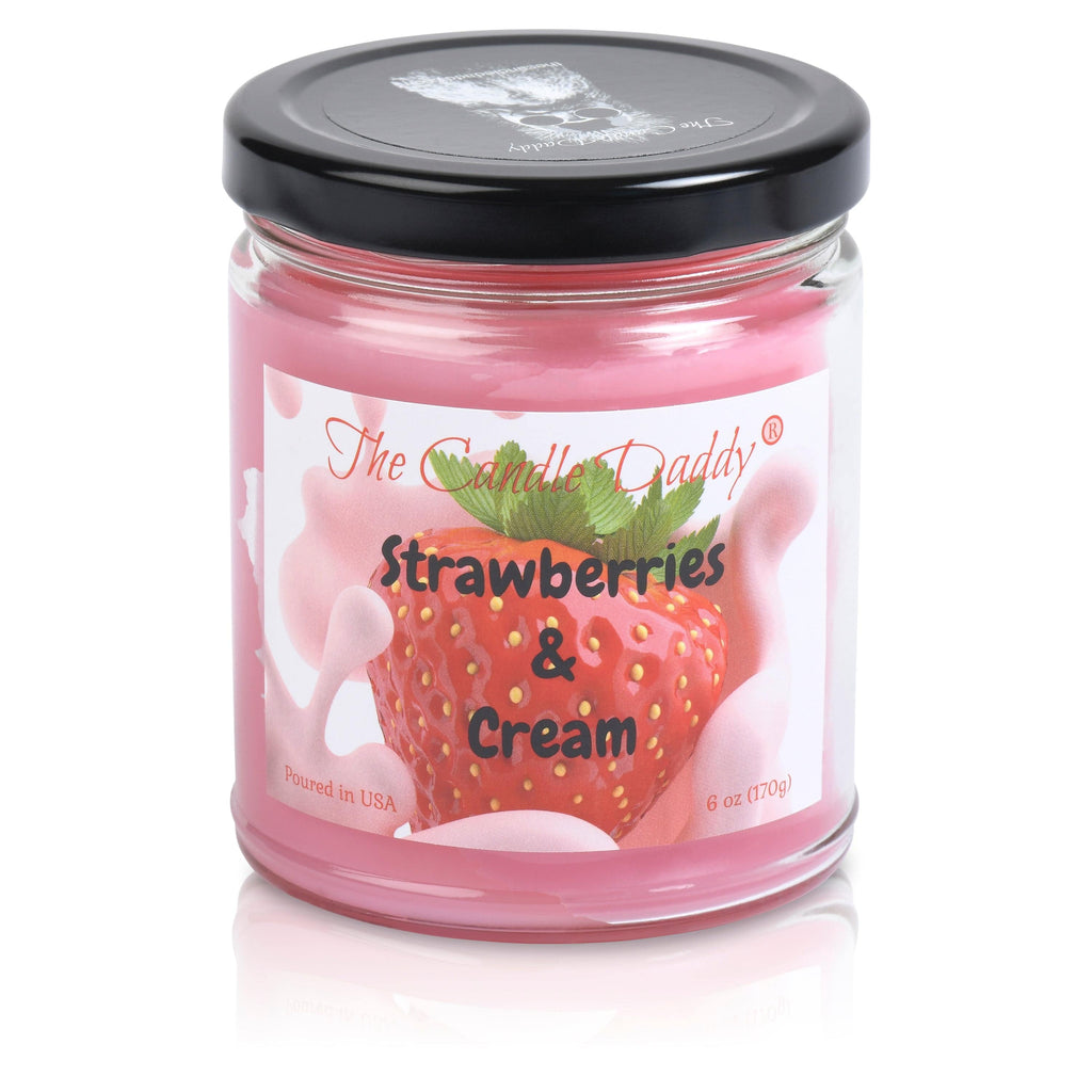Strawberries and Cream - Sweet Strawberry and Cream Scented - 6 Oz Jar Candle - 40 Hour Burn - The Candle Daddy