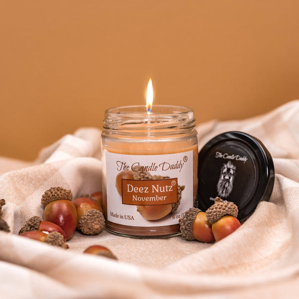 Deez Nutz November - Banana Nut Bread Scented - Funny 6 Oz Jar Candle - 40 Hour Burn - The Candle Daddy