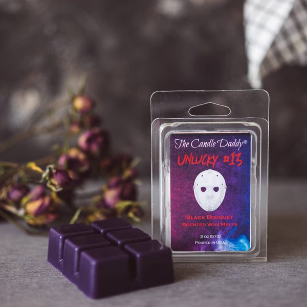 FREE SHIPPING - Unlucky #13 - Black Bouquet Scented Horror Movie Wax Melt - 1 Pack - 2 Ounces - 6 Cubes