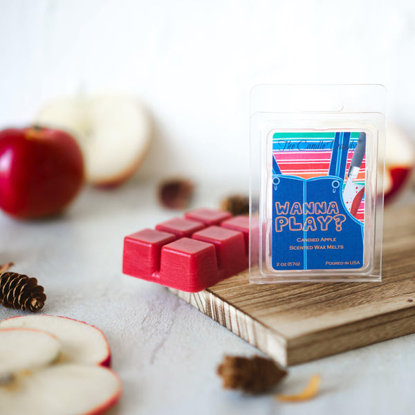 Wanna Play? - Scary Candy Apple Scented Horror Movie Wax Melt - 1 Pack - 2 Ounces - 6 Cubes - The Candle Daddy