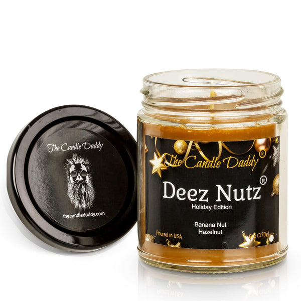 FREE SHIPPING - Deez Nutz Holiday Edition Candle - Funny Banana Nut Bread Scented Candle - Funny Holiday Candle for Christmas, New Years - Long Burn Time, Holiday Fragrance, Hand Poured in USA - 6oz - The Candle Daddy