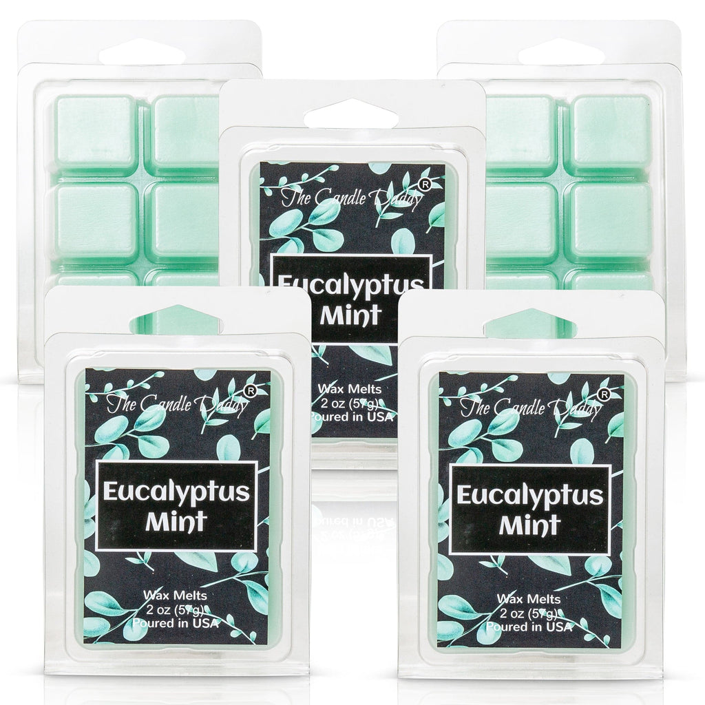 5 Pack - Eucalyptus Mint -  Refreshing Mint Eucalyptus Scented Melt- Maximum Scent Wax Cubes/Melts - 2 Ounces x 5 Packs = 10 Ounces - The Candle Daddy