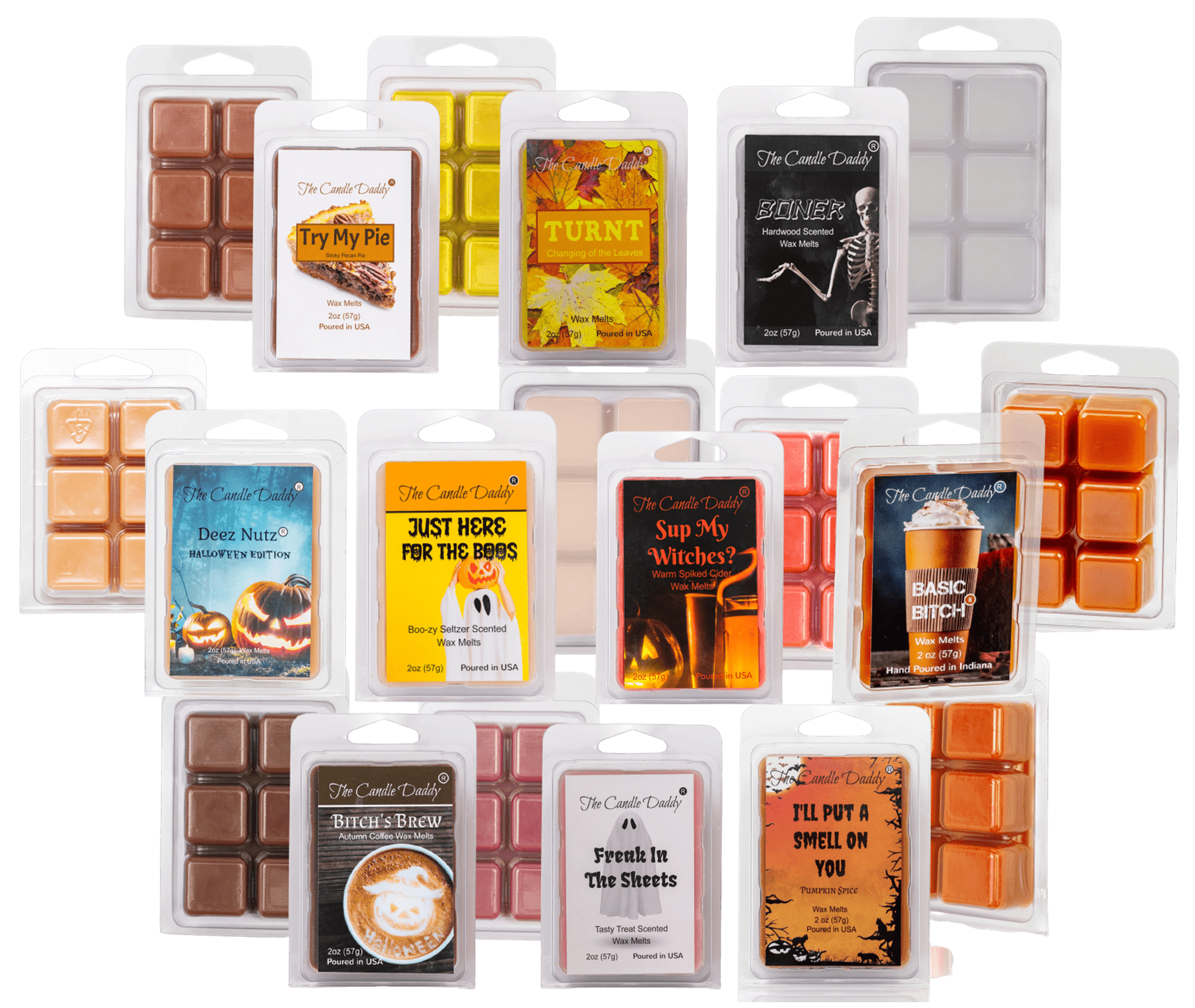 Funny Fall 10 Pack - 10 Amazingly Hilarious Autumn Wax Melts - 60 Total Cubes - 20 Total Ounces - The Candle Daddy