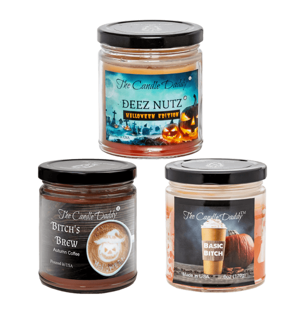 Fun Fall Candle 3 Pack - 3 Funny Autumn 6 oz Jar Candles - 18 Total Ounces - The Candle Daddy