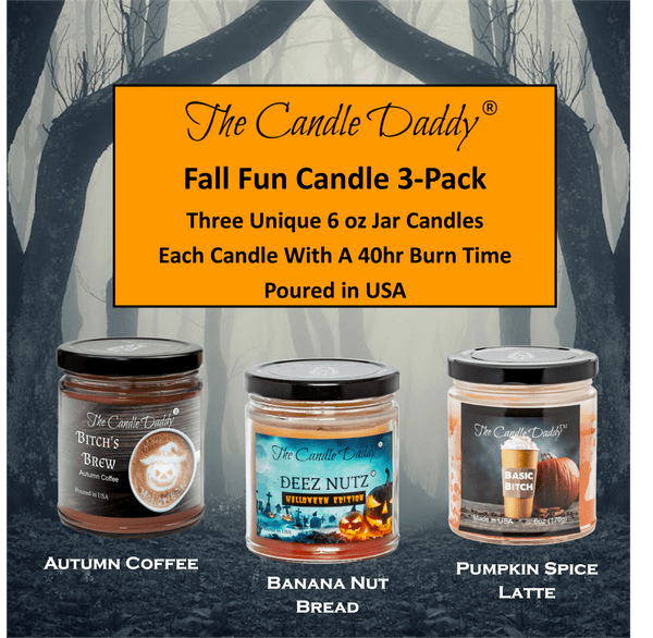 Fun Fall Candle 3 Pack - 3 Funny Autumn 6 oz Jar Candles - 18 Total Ounces - The Candle Daddy