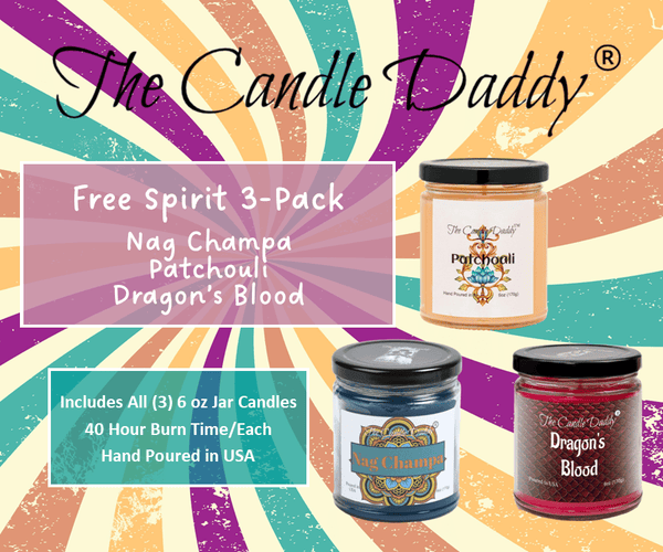 Free Spirit Candle 3 Pack - 3 Amazing Earthy 6 Oz Jar Candles - 18 Total Ounces - 120 Hour Total Burn Time - The Candle Daddy