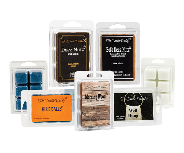 "Daddy's Greatest Hits Vol. 1" Combo Set Of Five of Our Favorite Scented Wax Melt Cubes - Deez Nutz, Bofa Deez Nuts, Blue Balls, Morning Wood and Well Hung - The Candle Daddy