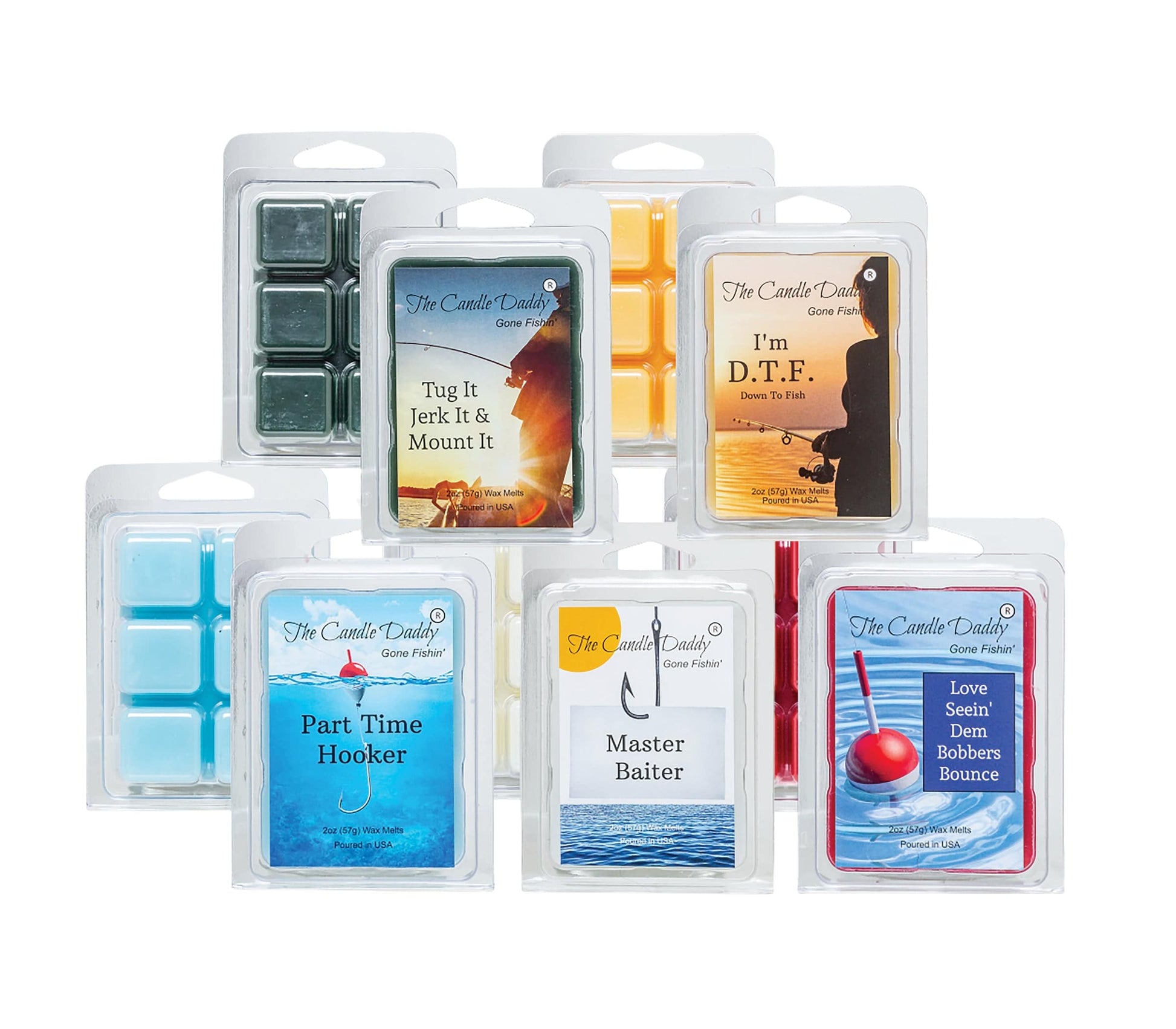 The Hook Up! Fisherman's Friend 5 Pack Melt Combo - 5 Distinctively Different Aromas - 30 Total Cubes, 10 Total Ounces - Fishing Fisherwoman Outdoors - Hilarious Funny Gift - The Candle Daddy