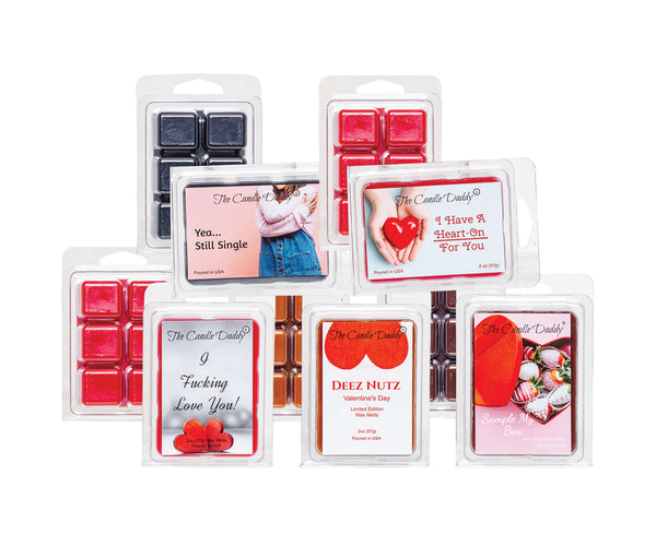 "Cupid's Combo" Valentine's Day Combination Set Of Five Scented Wax Melt Cubes - Deez Nutz, I Have a HEART-ON For You, Sample My Box, I Fucking Love You, Yea...Still Single - The Candle Daddy