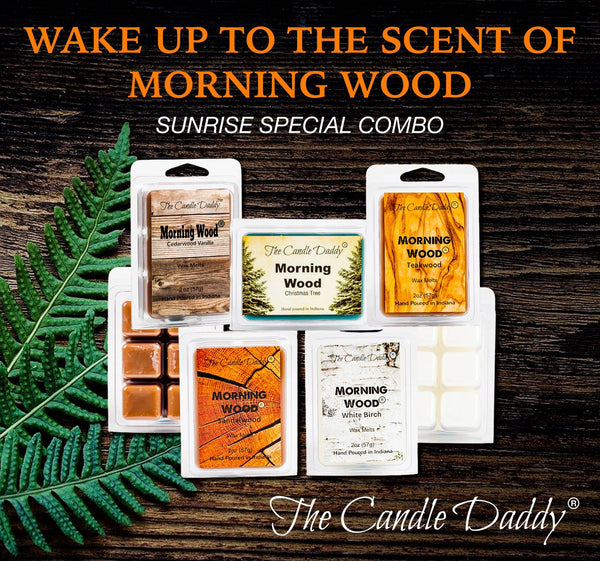 "Sunrise Special" Combo Set Of Five Scented Morning Wood Wax Melt Cubes - Cedarwood Vanilla, Teakwood, Sandlewood, Christmas Tree, White Birch - The Candle Daddy