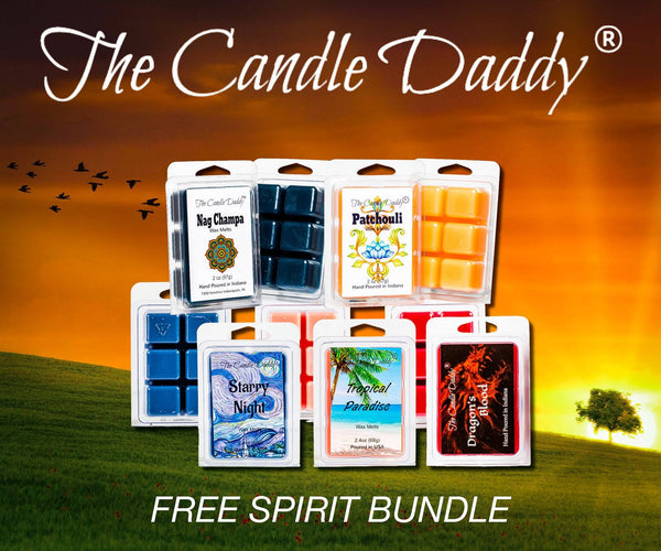 "Free Spirit Bundle"  Combo Set Of Five Scented Wax Melt Cubes - Nag Champa, Patchouli, Starry Night, Tropical Paradise, Dragon's Blood - The Candle Daddy