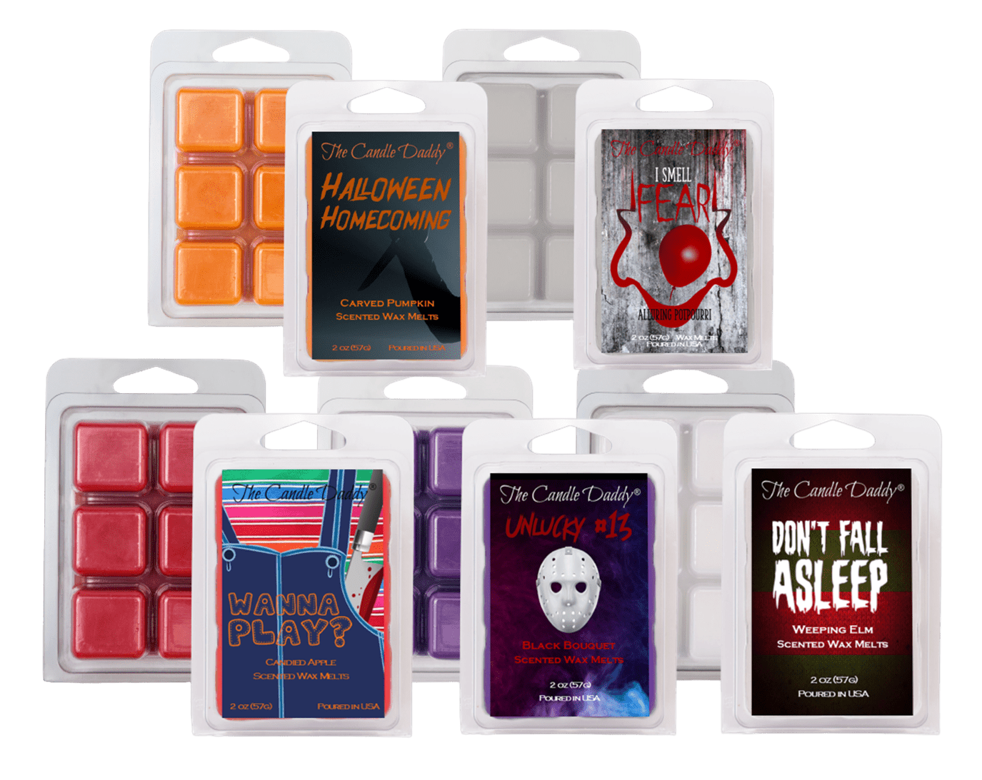 Halloween Horror Movie 5 Pack  - 5 Amazingly Spooky Wax Melts - 30 Total Cubes - 10 Total Ounces - The Candle Daddy