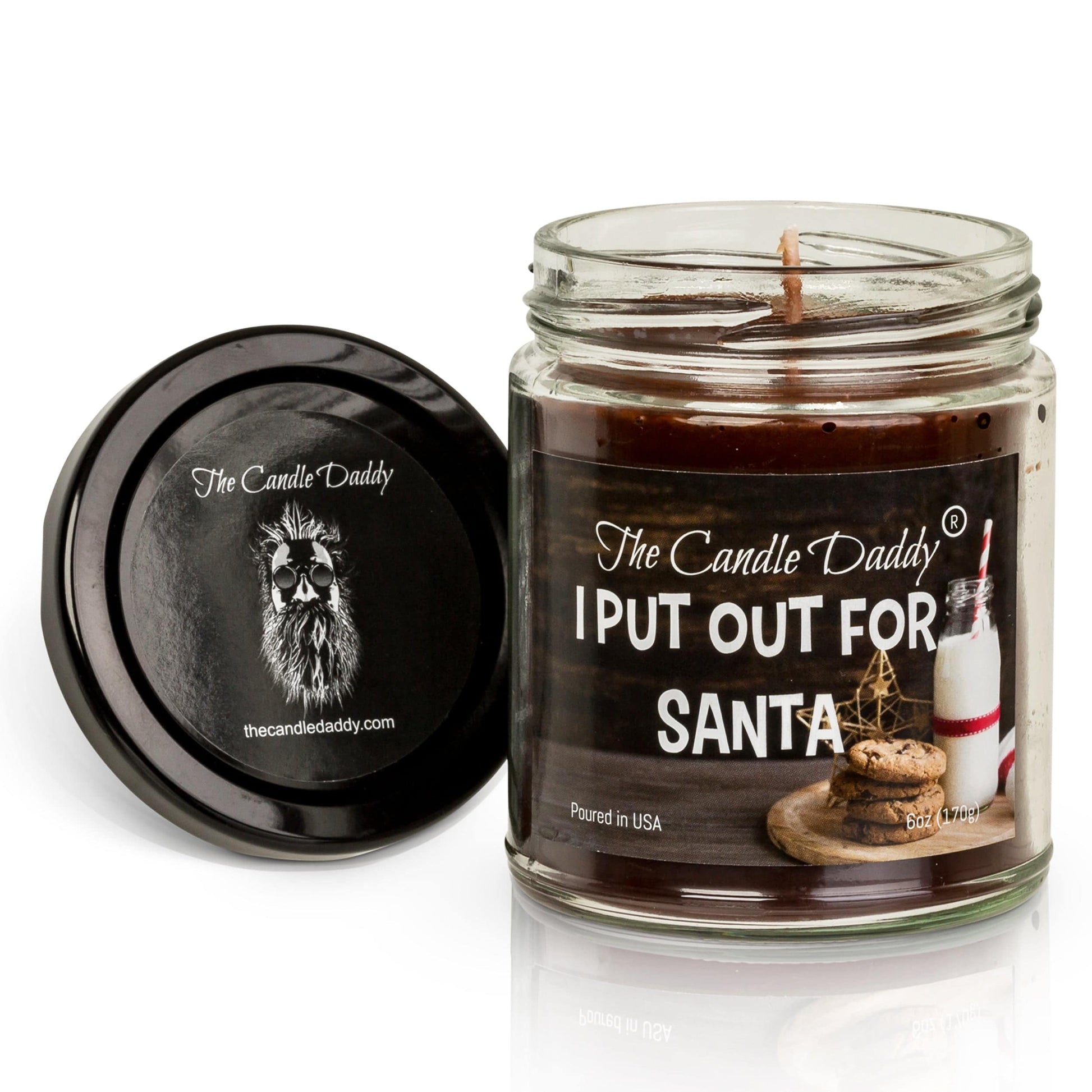 I Put Out For Santa Holiday Candle - Funny Chocolate Chip Cookie Scented Candle - Funny Holiday Candle for Christmas, New Years - Long Burn Time, Holiday Fragrance, Hand Poured in USA - 6oz - The Candle Daddy