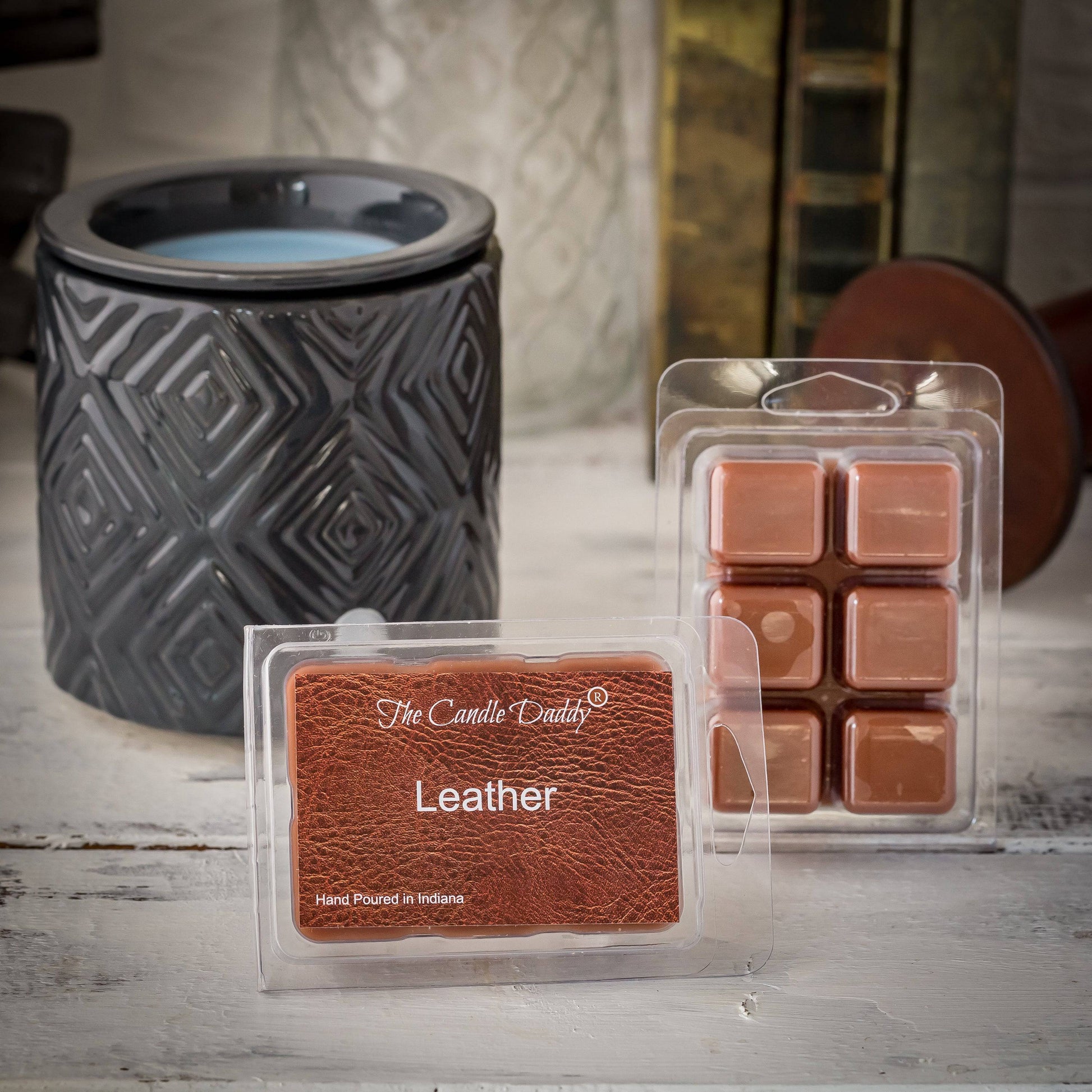 Leather Scented Melt- Maximum Scent Wax Cubes/Melts- 1 Pack -2 Ounces- 6 Cubes - The Candle Daddy