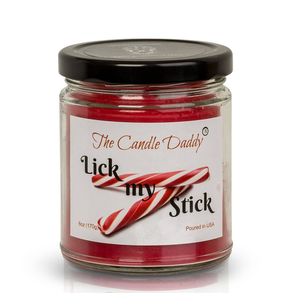 Lick My Stick Peppermint Holiday Candle - Funny Candy Cane Scented Candle - Funny Holiday Candle for Christmas, New Years - Long Burn Time, Holiday Fragrance, Hand Poured in USA - 6oz - The Candle Daddy