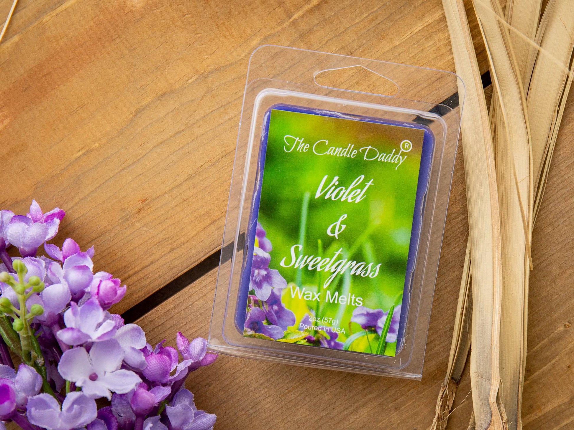 Violet and Sweetgrass -  Wildflower and Fresh Cut Grass Scented Melt- Maximum Scent Wax Cubes/Melts- 1 Pack -2 Ounces- 6 Cubes - The Candle Daddy
