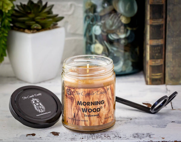 Morning Wood - Teak Wood Scent - Funny 6 Ounce - Hand Poured In Indiana - The Candle Daddy - The Candle Daddy