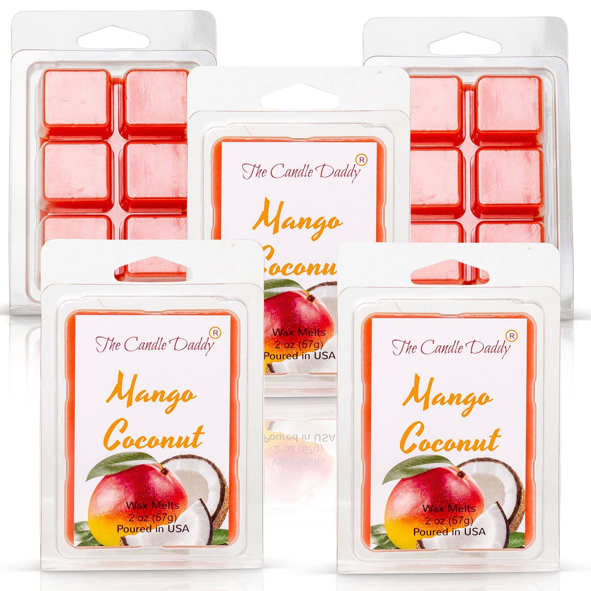 5 pack - Mango Coconut - Tropical Mango & Coconut Scented Melt- Maximum Scent Wax Cubes/Melts - 2 Ounces x 5 Packs = 10 Ounces - The Candle Daddy