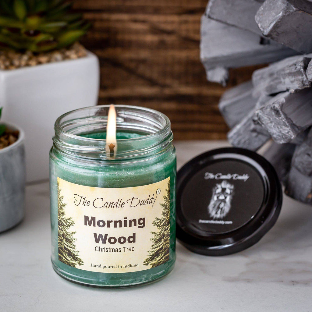 Morning Wood Christmas Holiday Candle - Funny Blue Spruce Pine Tree Scented Candle - Funny Holiday Candle for Christmas, New Years - Long Burn Time, Holiday Fragrance, Hand Poured in USA - 6oz - The Candle Daddy