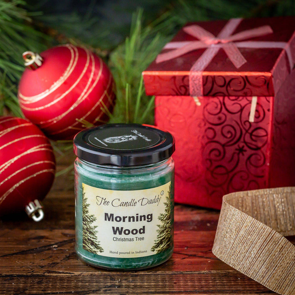 Morning Wood Christmas Holiday Candle - Funny Blue Spruce Pine Tree Scented Candle - Funny Holiday Candle for Christmas, New Years - Long Burn Time, Holiday Fragrance, Hand Poured in USA - 6oz - The Candle Daddy