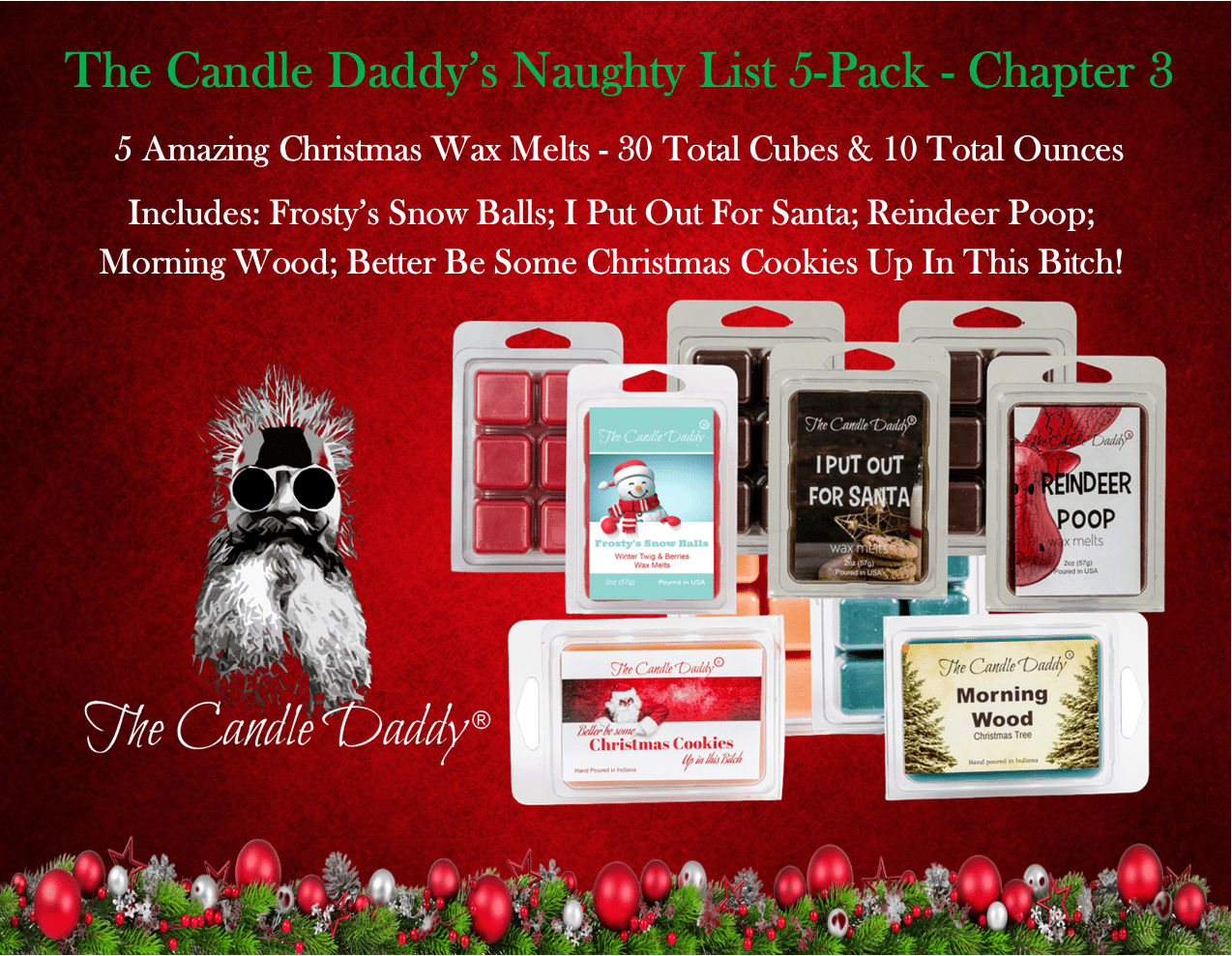 Christmas Naughty List 5 Pack - Chapter 3 - 5 Amazing Christmas Wax Melts - 30 Total Cubes - 10 Total Ounces - The Candle Daddy