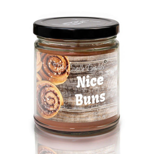 FREE SHIPPING - Nice Buns - Sticky Cinnamon Buns Scented - Funny 6 Oz Jar Candle - 40 Hour Burn Time