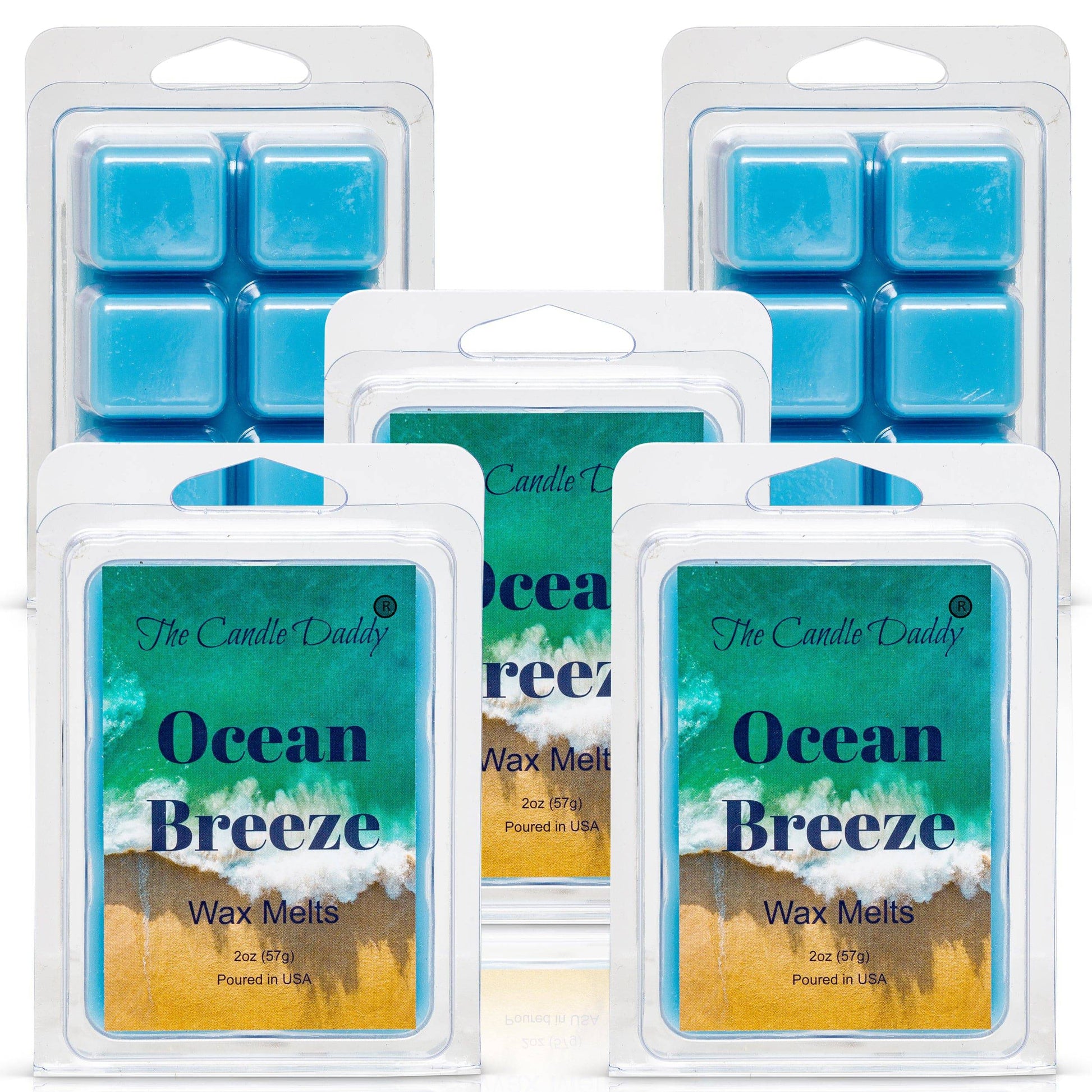 5 Pack - Ocean Breeze - Refreshing Beach Scent - Maximum Scented Wax Melt Cubes - 2 Ounces x 5 Packs = 10 Ounces - The Candle Daddy