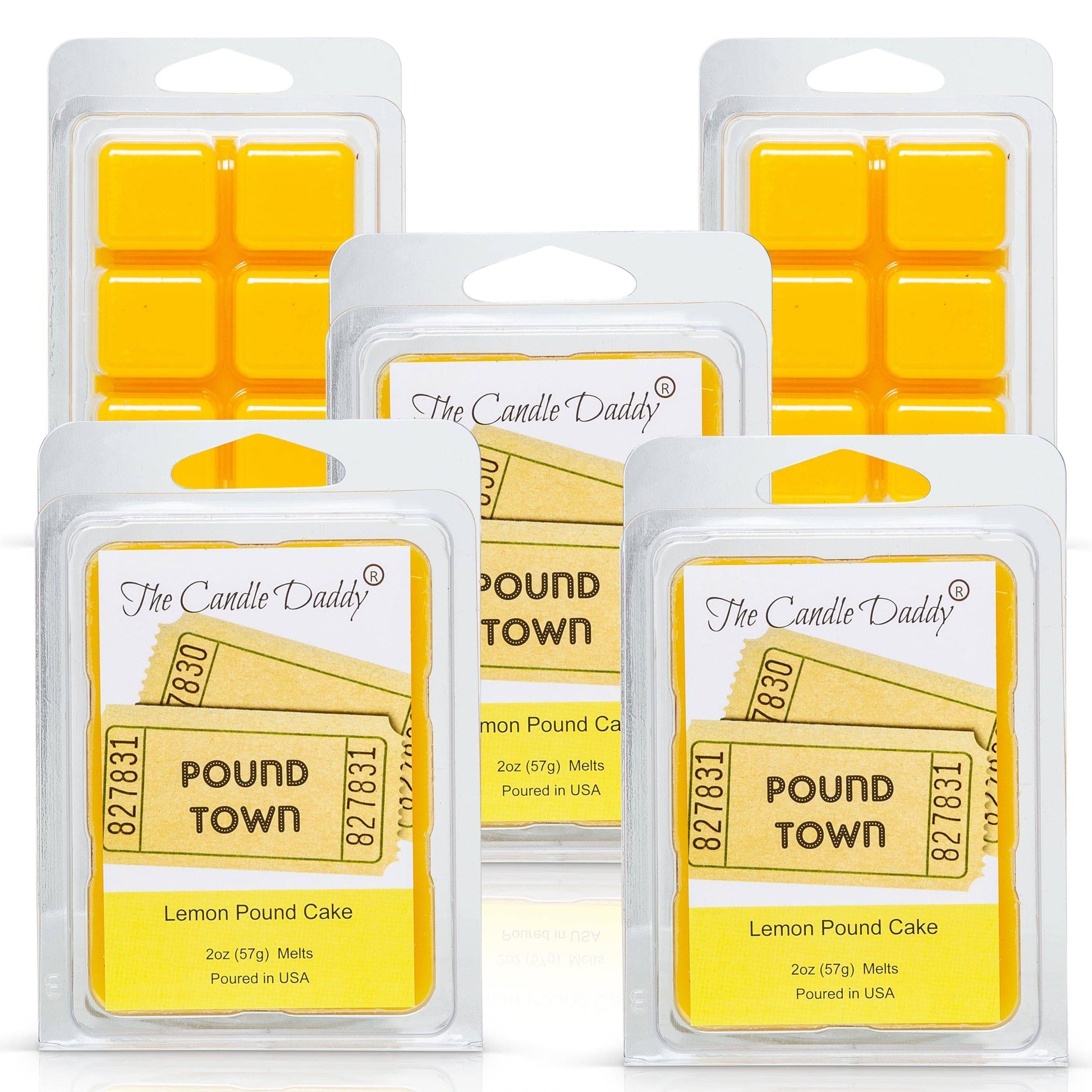 5 Pack - One Way Ticket To Pound Town - Lemon Pound Cake Scented Melt- Maximum Scent Wax Cubes/Melts - 2 Ounces x 5 Packs = 10 Ounces - The Candle Daddy