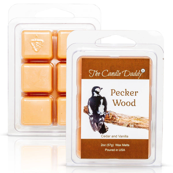 Pecker Wood - Cedar and Vanilla Scented - Maximum Scent Wax Cubes/Melts- 1 Pack -2 Ounces- 6 Cubes - The Candle Daddy