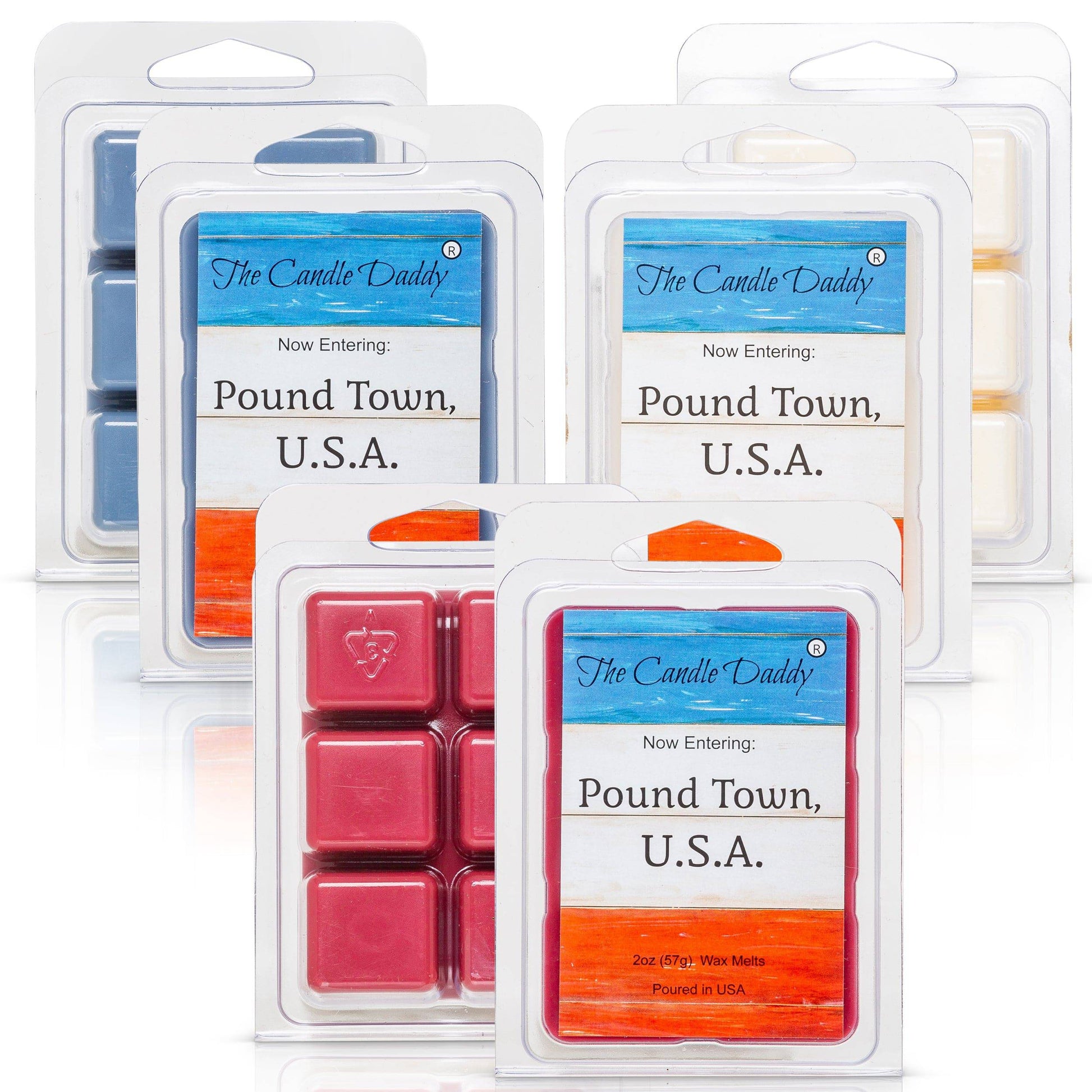 Now Entering: Pound Town, USA Red, White and Blue 3 Pack Trio - Blueberry, Strawberry and Vanilla Pound Cake Scented Melt - Maximum Scent Wax Cubes/Melts - 3 Pack - 6 Ounces - 18 Cubes - The Candle Daddy
