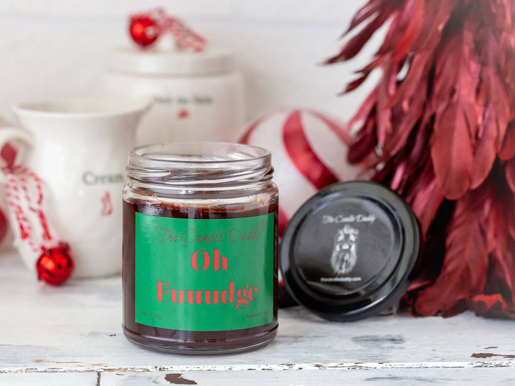 Oh Fuuudge Holiday Candle - Funny Chocolate Fudge Scented Candle - Funny Holiday Candle for Christmas, New Years - Long Burn Time, Holiday Fragrance, Hand Poured in USA - 6oz - The Candle Daddy