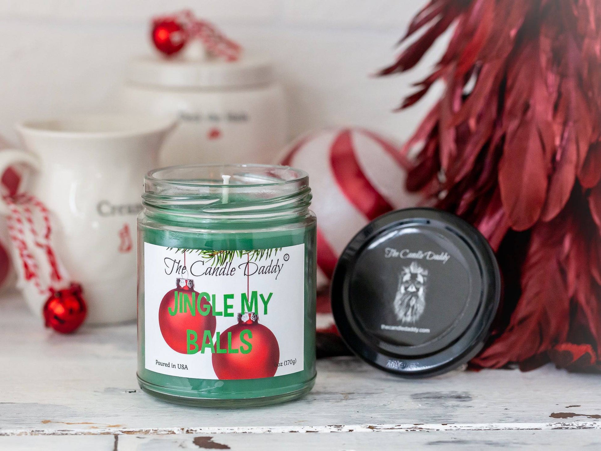 Jingle My Balls Holiday Candle - Funny Holly Berry Scented Candle - Funny Holiday Candle for Christmas, New Years - Long Burn Time, Holiday Fragrance, Hand Poured in USA - 6oz - The Candle Daddy