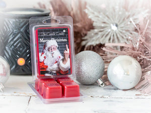 Merry Christmas - Santa Bird Middle Finger - Christmas Splendor Scented Wax Melts - 1 Pack - 2 Ounces - 6 Cubes - The Candle Daddy