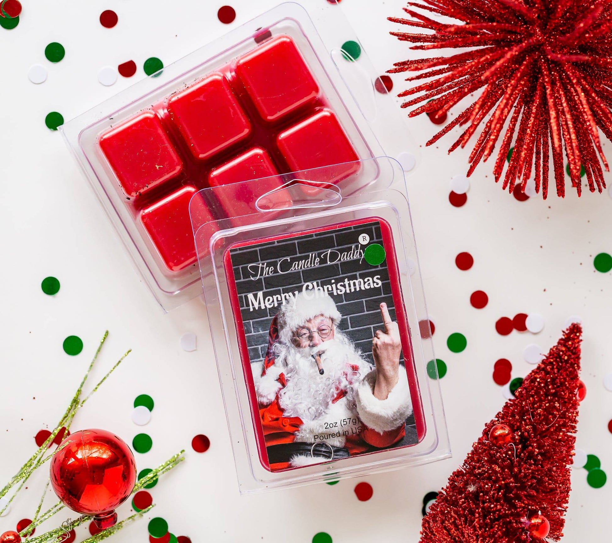 Merry Christmas - Santa Bird Middle Finger - Christmas Splendor Scented Wax Melts - 1 Pack - 2 Ounces - 6 Cubes - The Candle Daddy