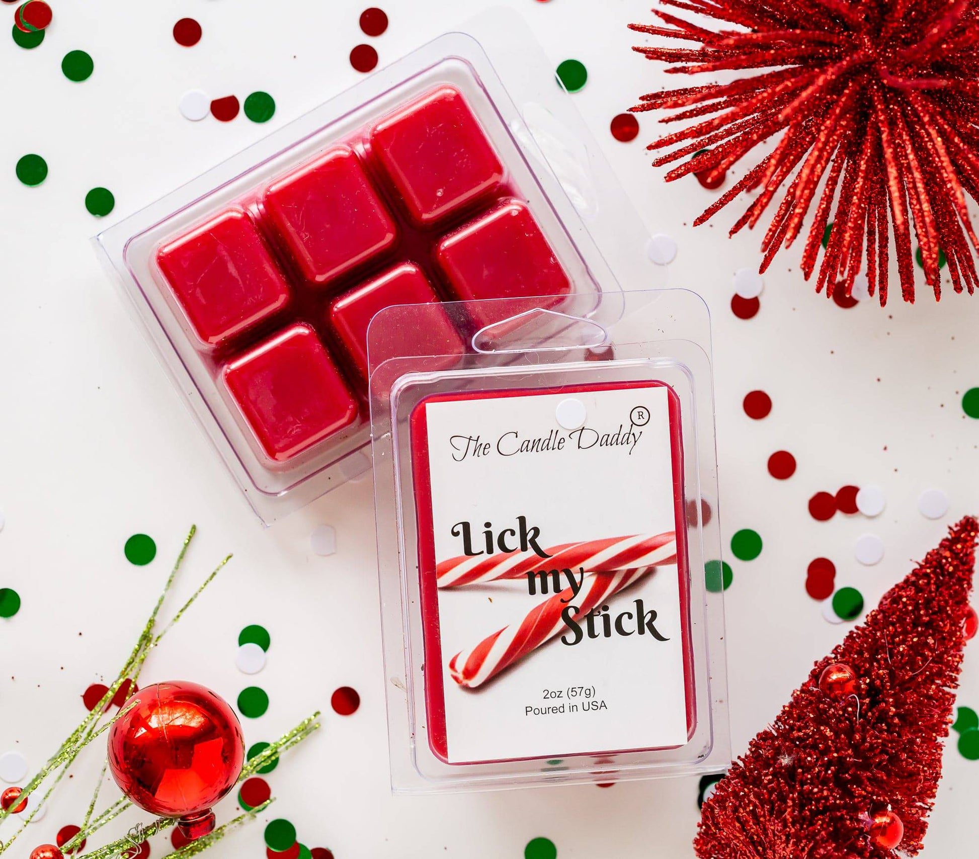 Lick My Stick - Peppermint Stick Scented Wax Melt - 1 Pack - 2 Ounce - 6 Cubes - The Candle Daddy