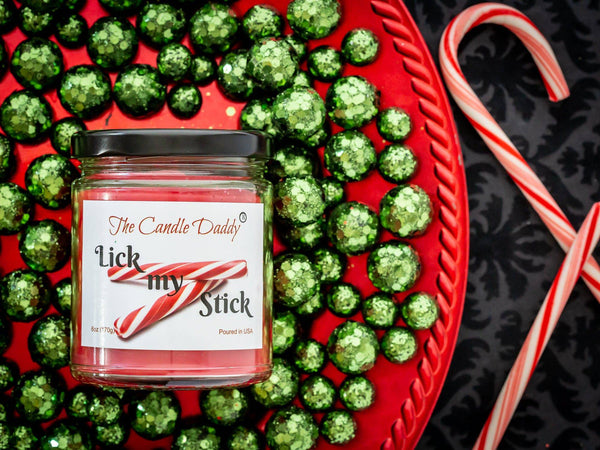 Lick My Stick Peppermint Holiday Candle - Funny Candy Cane Scented Candle - Funny Holiday Candle for Christmas, New Years - Long Burn Time, Holiday Fragrance, Hand Poured in USA - 6oz - The Candle Daddy