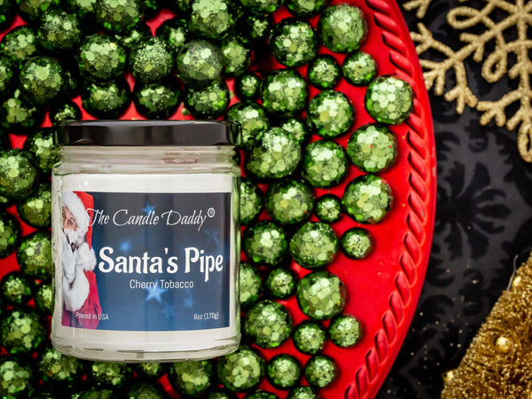 Santas Pipe Holiday Candle - Funny Cherry Tobacco Scented Candle - Funny Holiday Candle for Christmas, New Years - Long Burn Time, Holiday Fragrance, Hand Poured in USA - 6oz - The Candle Daddy