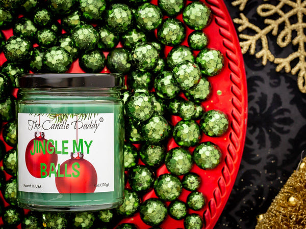 Jingle My Balls Holiday Candle - Funny Holly Berry Scented Candle - Funny Holiday Candle for Christmas, New Years - Long Burn Time, Holiday Fragrance, Hand Poured in USA - 6oz - The Candle Daddy