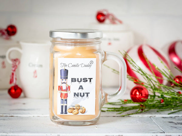 FREE SHIPPING - Bust A Nut - Banana Nut Bread Scented & Hazelnut Vanilla 10.5 Ounce Mason Jar Candle - Poured In The USA