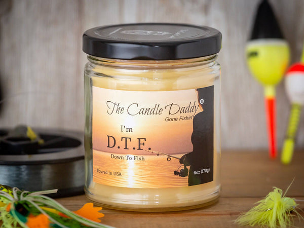 FREE SHIPPING - The Candle Daddy's Gone Fishin' - D.T.F. "Down To Fish" - Ocean Breeze Scented Melt- Maximum Scent Jar Candle - 6 oz- 40 hour burn time