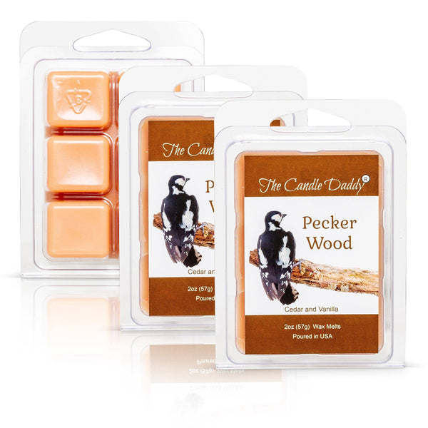 Pecker Wood - Cedar and Vanilla Scented - Maximum Scent Wax Cubes/Melts- 1 Pack -2 Ounces- 6 Cubes - The Candle Daddy