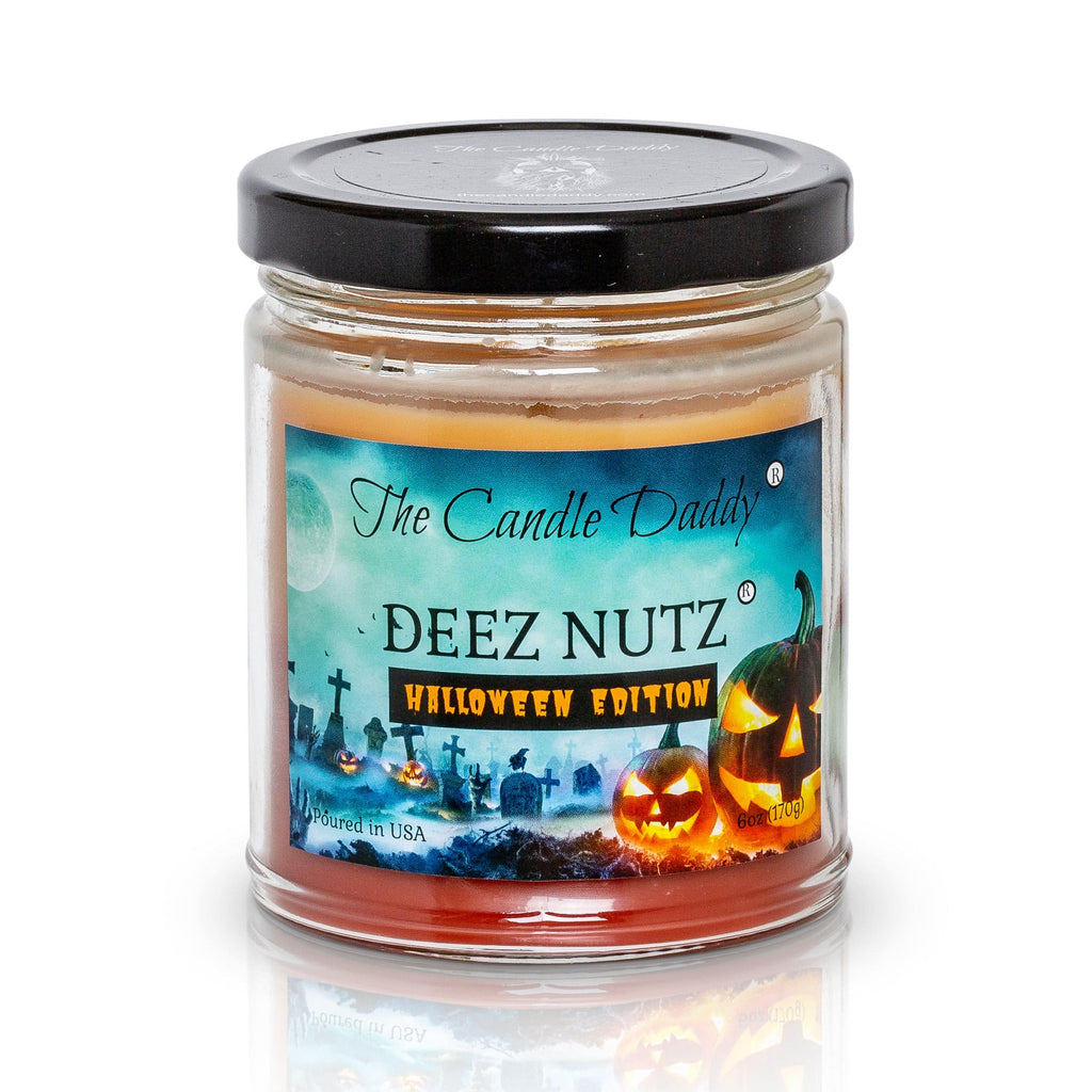 Deez Nutz - Halloween Edition - Banana Nut Bread Scented 6 Ounce Jar Double Pour Candle- 40 Hour Burn Time - The Candle Daddy