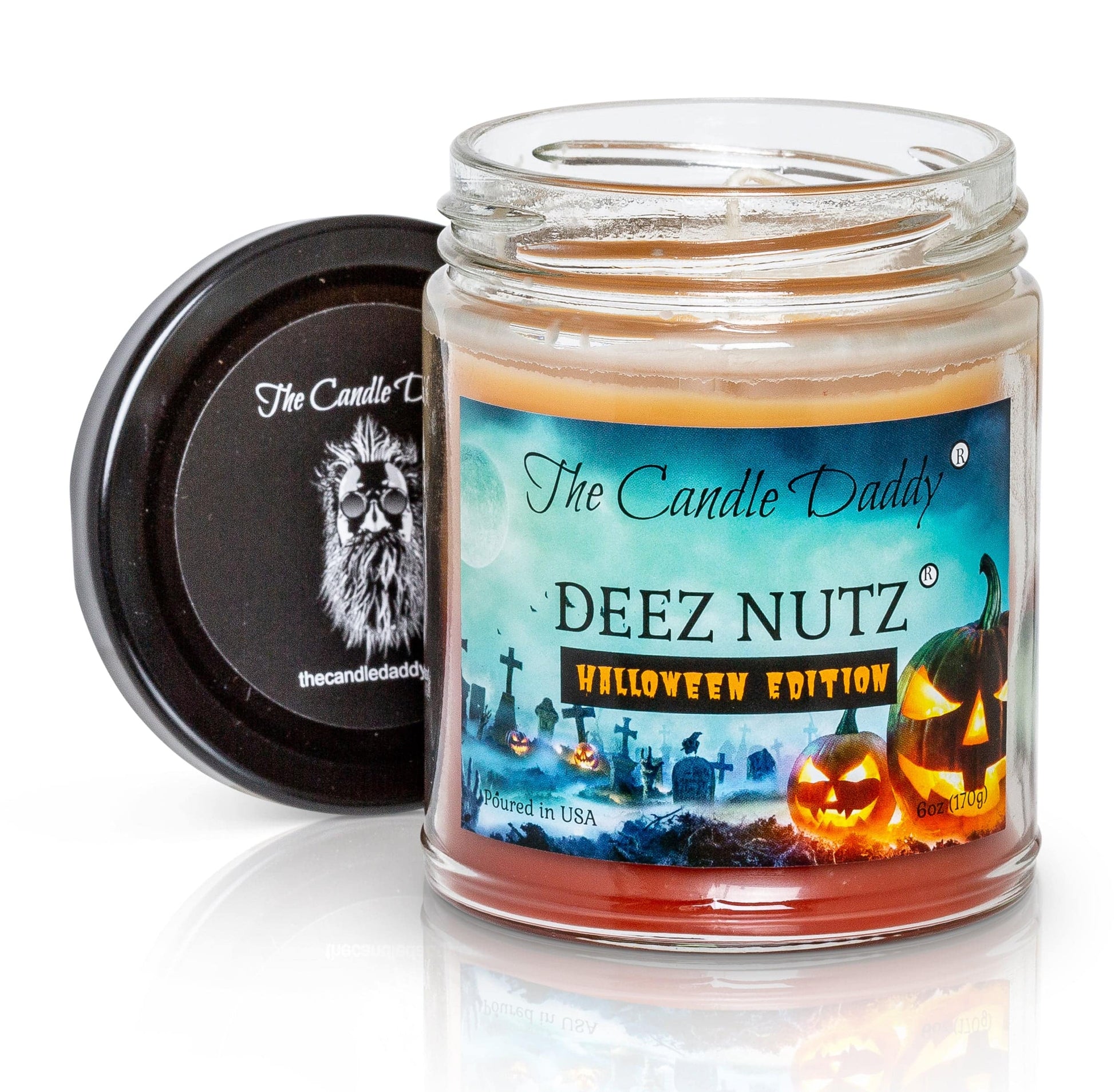 Deez Nutz - Halloween Edition - Banana Nut Bread Scented 6 Ounce Jar Double Pour Candle- 40 Hour Burn Time - The Candle Daddy