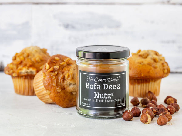 Bofa Deez Nutz  Funny Jar Candle- 6 Ounce - 40 Hour Burn- Banana Nut Bread & Hazelnut.