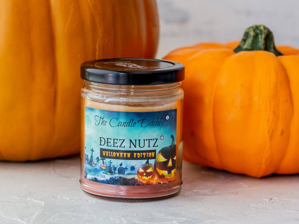 Deez Nutz - Halloween Edition - Banana Nut Bread Scented 6 Ounce Jar Double Pour Candle- 40 Hour Burn Time - The Candle Daddy