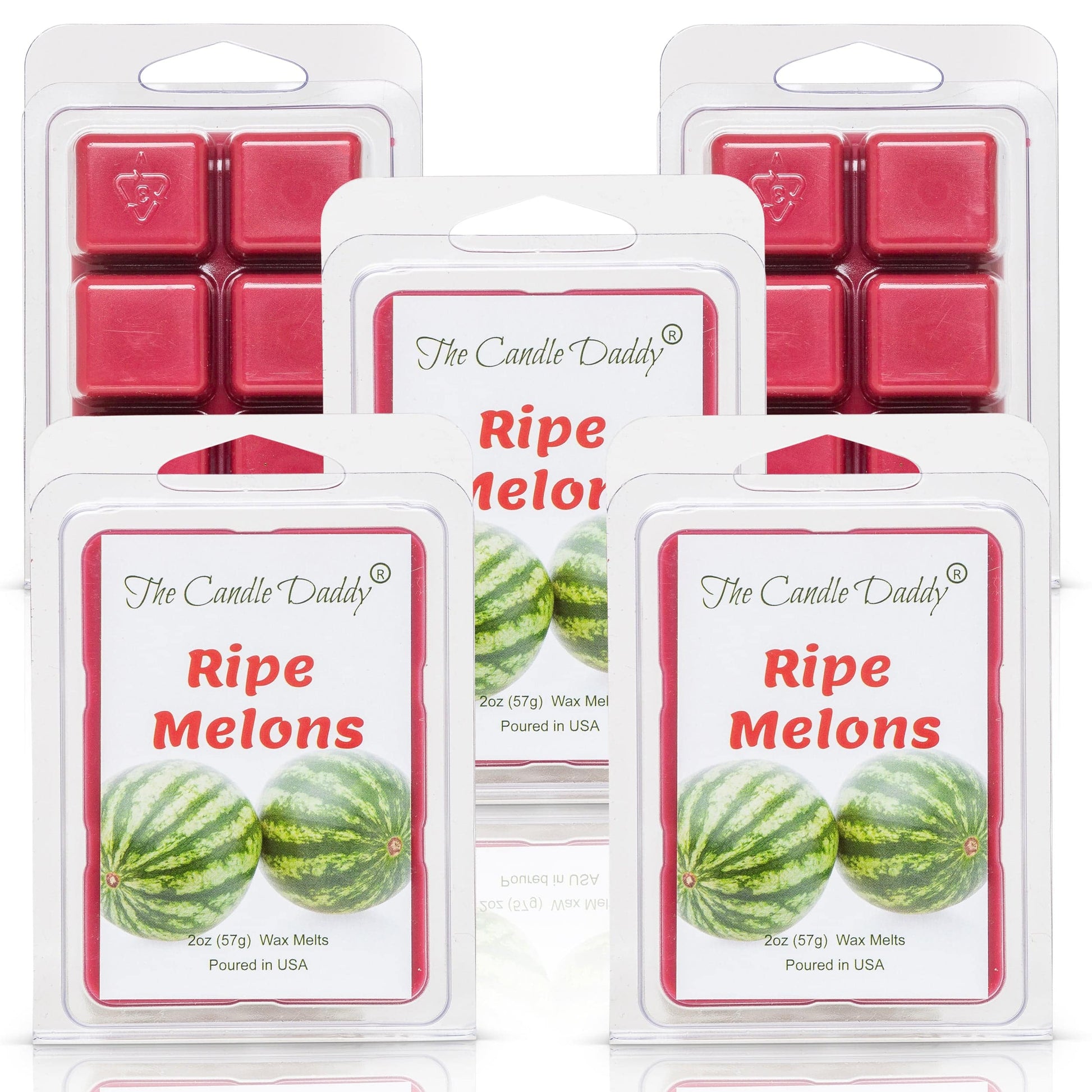 5 Pack - Ripe Melons - Juicy Watermelon Scented Melt - Maximum Scent Wax Cubes/Melts - 2 Ounces x 5 Packs = 10 Ounces - The Candle Daddy