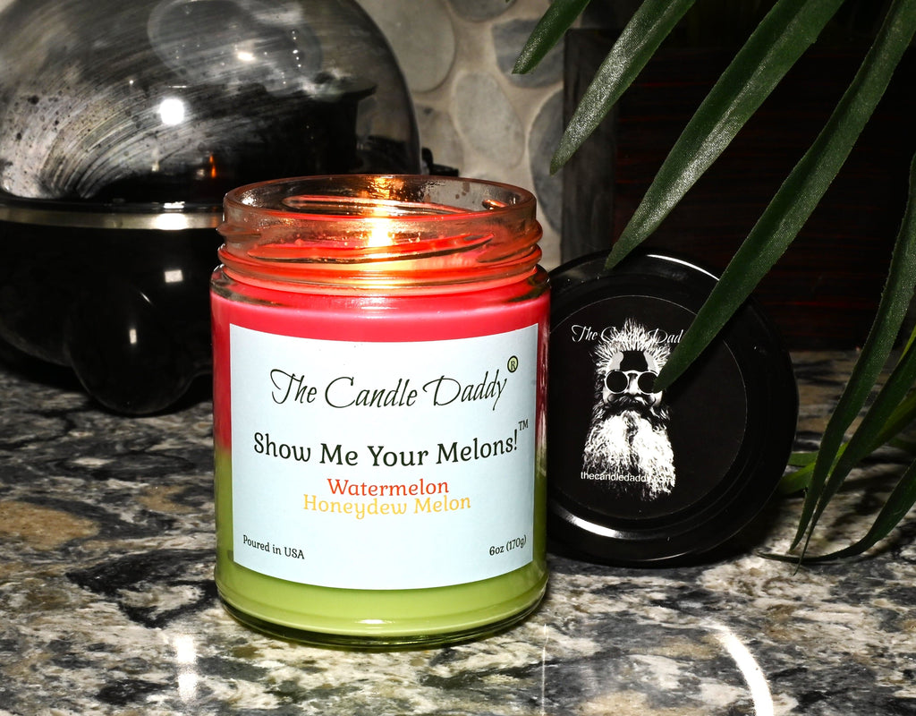 Show Me Your Melons- Watermelon- Honeydew - 6 Ounce Jar Candle- 40 Hour Burn Time - The Candle Daddy
