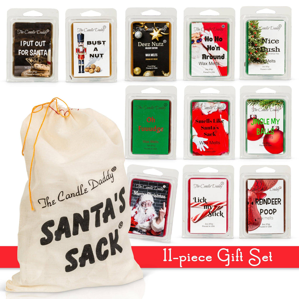 Santa's Sack - 11 Packs Of Random Christmas Wax Melts in the Sack - Randomly Selected - Great Dirty Santa Gift - The Candle Daddy