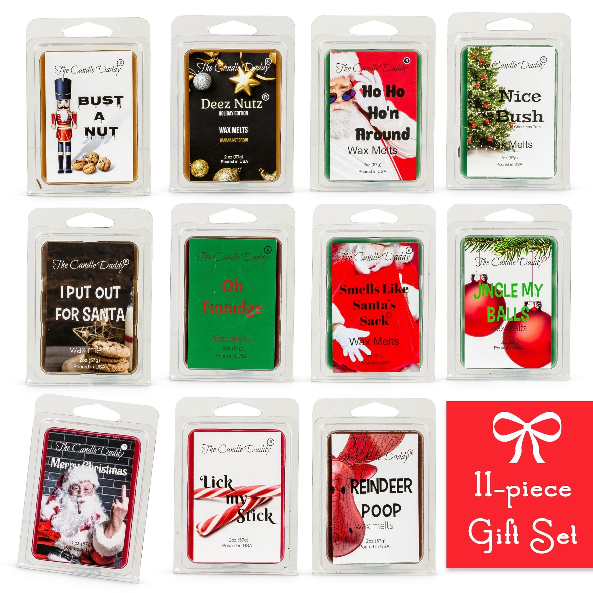 Santa's Sack - 11 Packs Of Random Christmas Wax Melts in the Sack - Randomly Selected - Great Dirty Santa Gift - The Candle Daddy